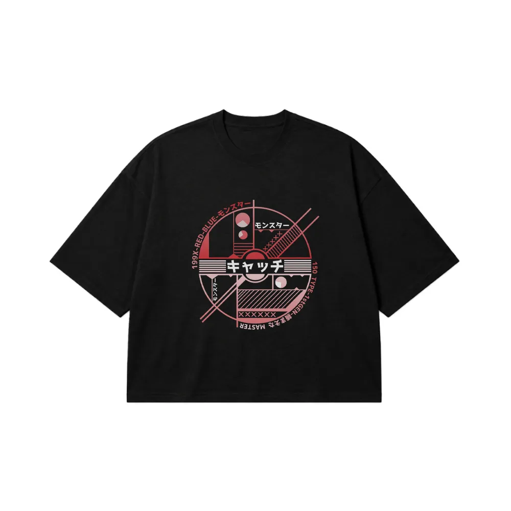 تیشرت باکسی ژاپنی طرح هندسی Catch کد 32133