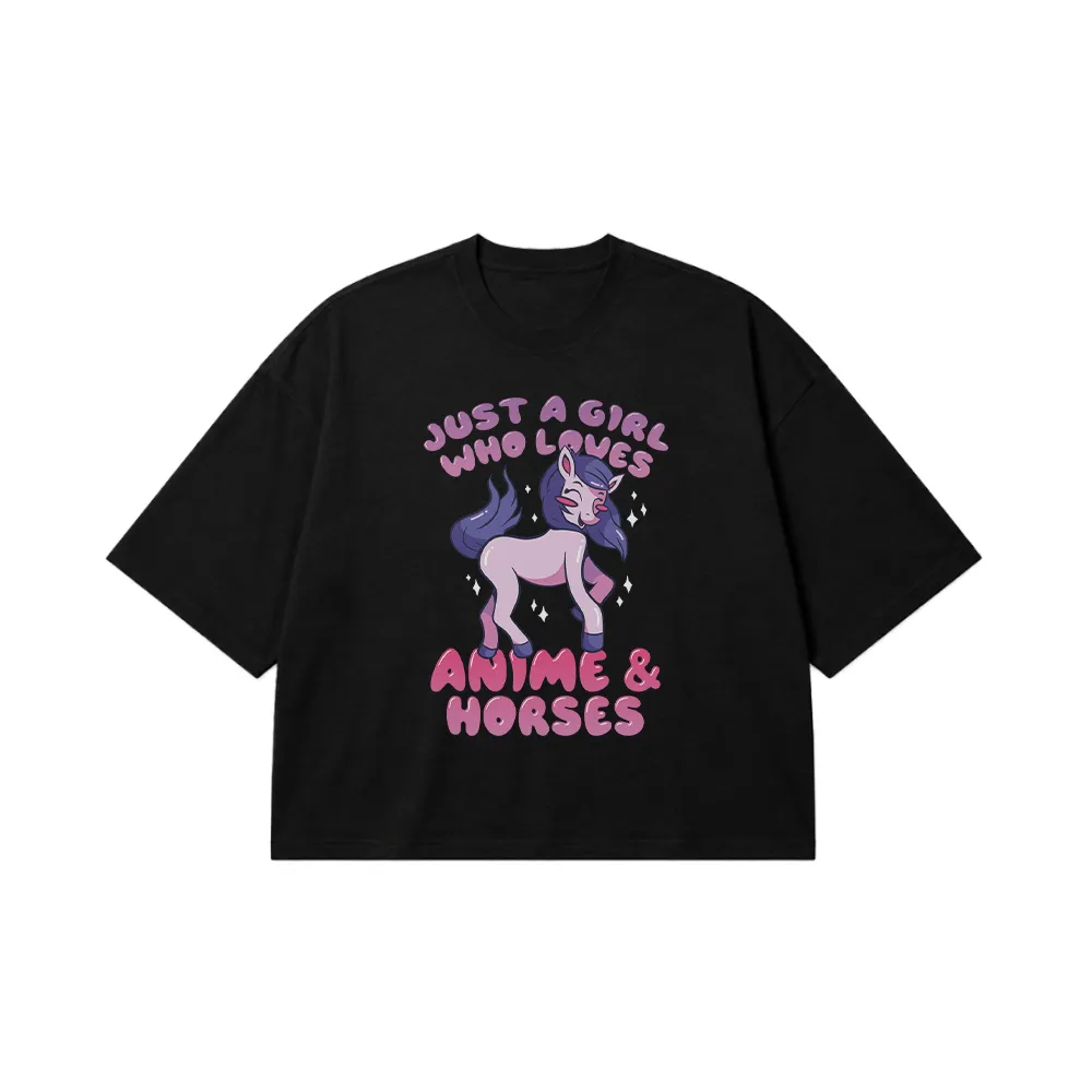 تیشرت باکسی اسب تک‌شاخ طرح Just A Girl Who Loves Anime کد 32147