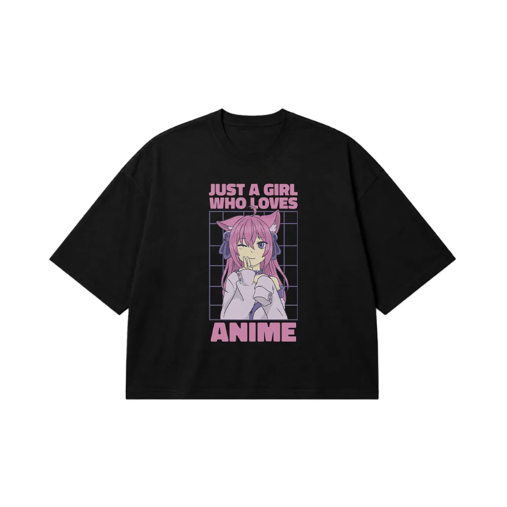 تیشرت باکسی دختر انیمه‌ای نوشته Just A Girl Who Loves Anime کد 32180