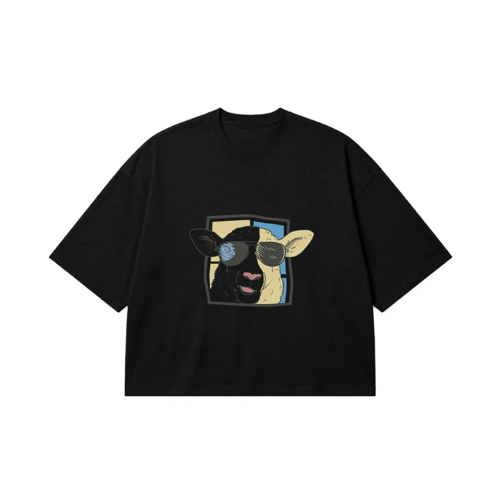 تیشرت باکسی گاو عینکی طرح کارتونی کد 32248