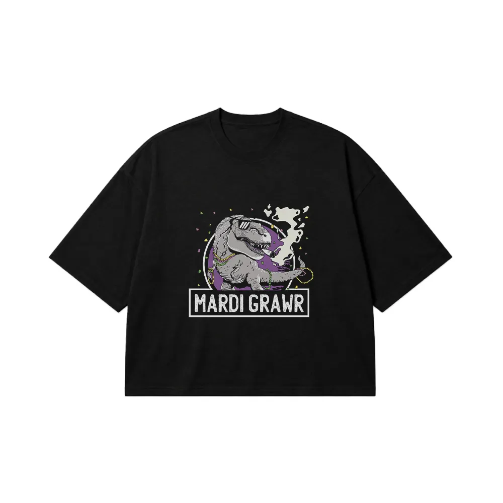 تیشرت باکسی دایناسور بامزه طرح Mardi Grawr کد 32279