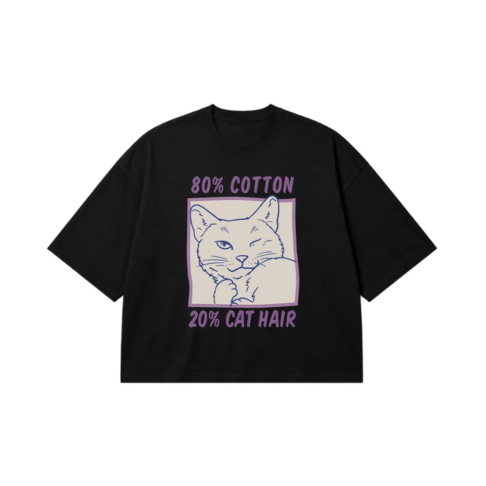 تیشرت باکسی گربه طرح 80% Cotton 20% Cat Hair کد 32327