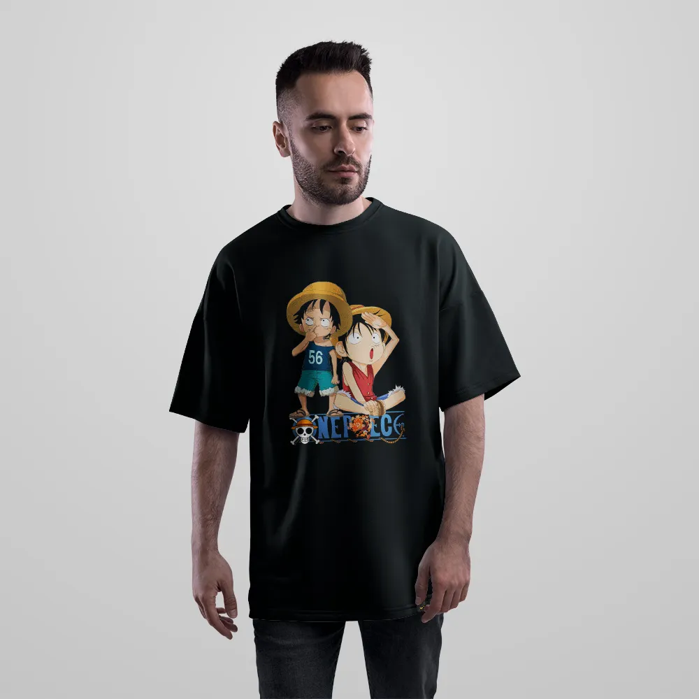 تیشرت اورسایز انیمه وان پیس طرح لوفی نوجوان و بزرگسال (Luffy) کد 24700