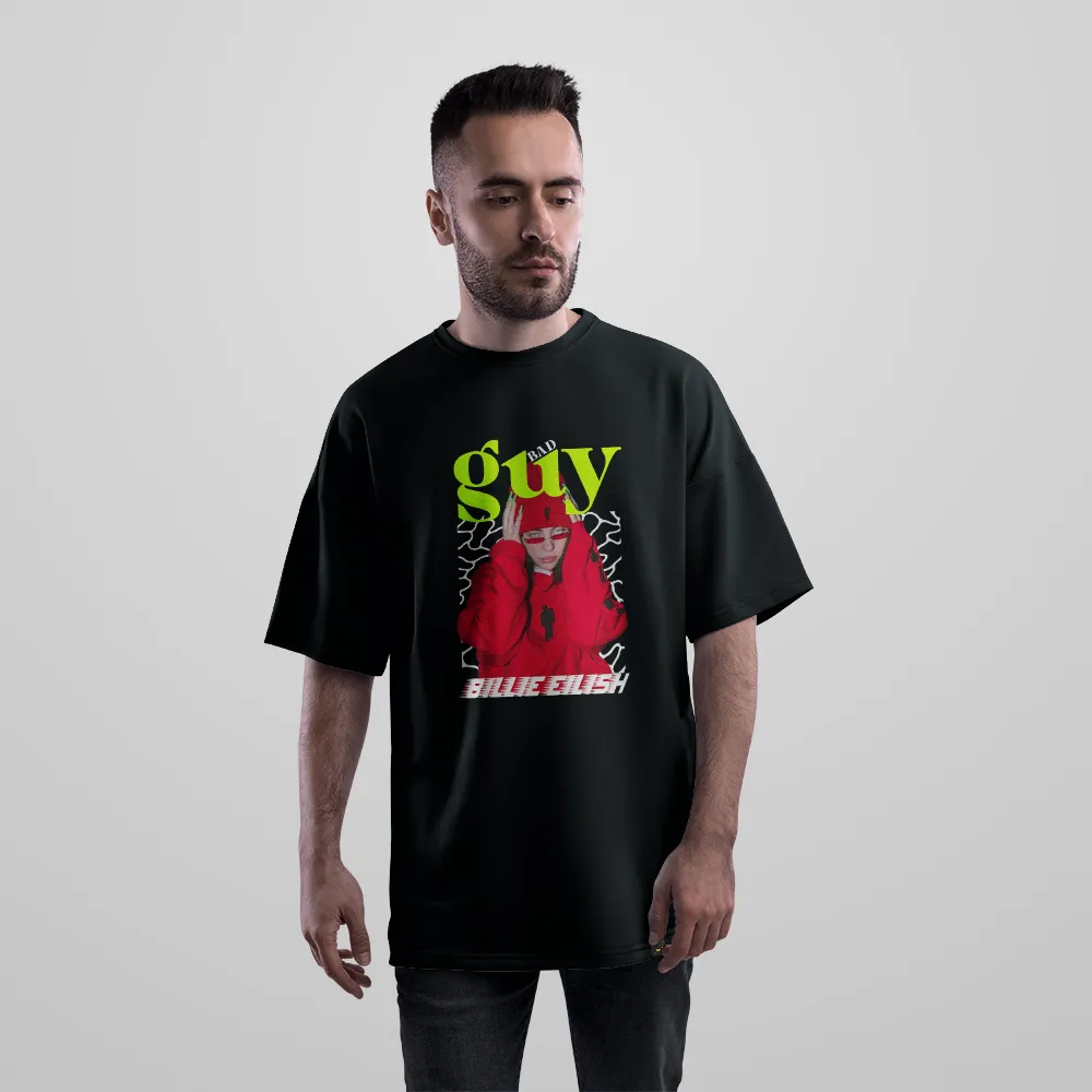 تیشرت اورسایز بیلی آیلیش طرح Bad Guy قرمز (Billie Eilish) کد 25160