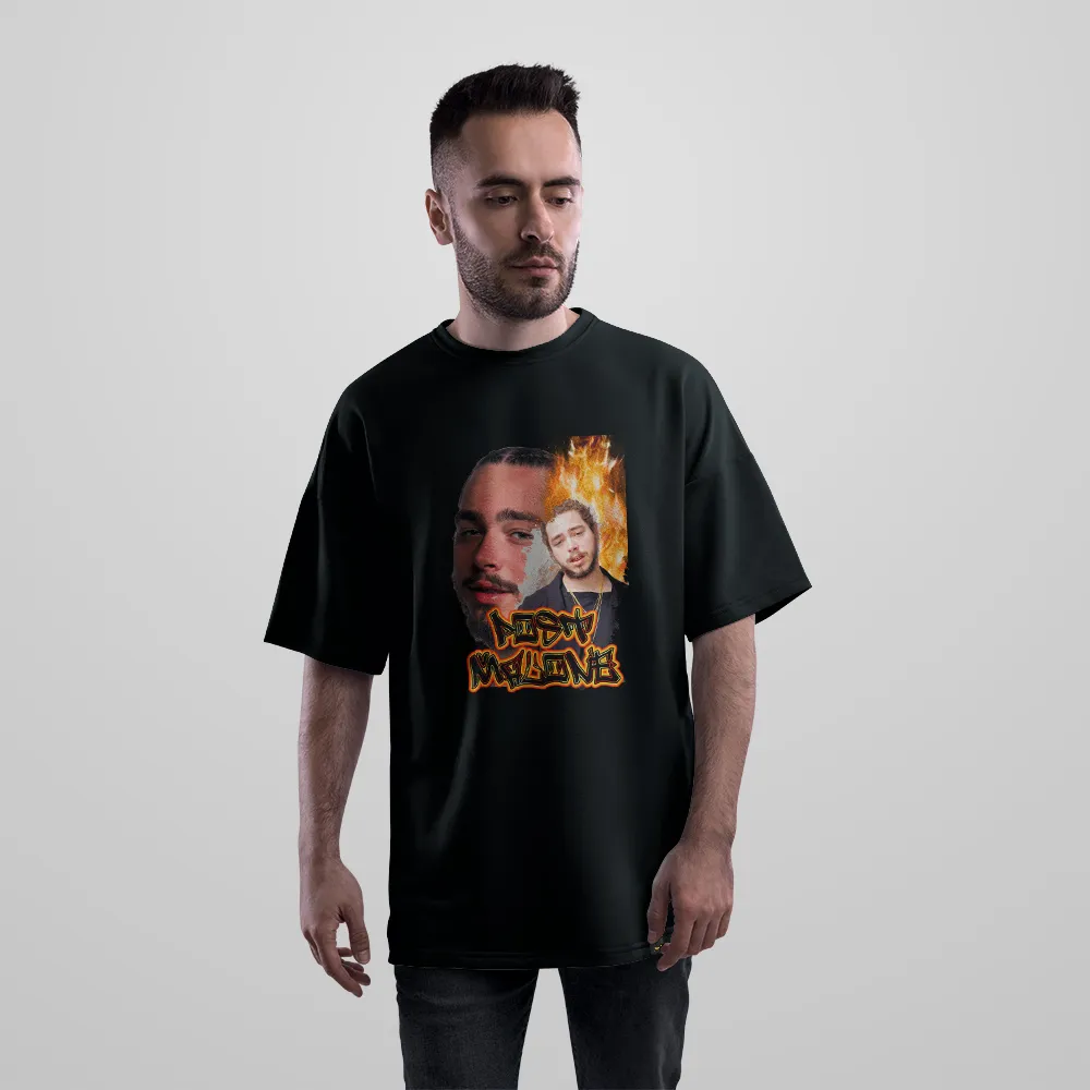 تیشرت اورسایز پست مالون طرح پرتره (Post Malone) کد 26118