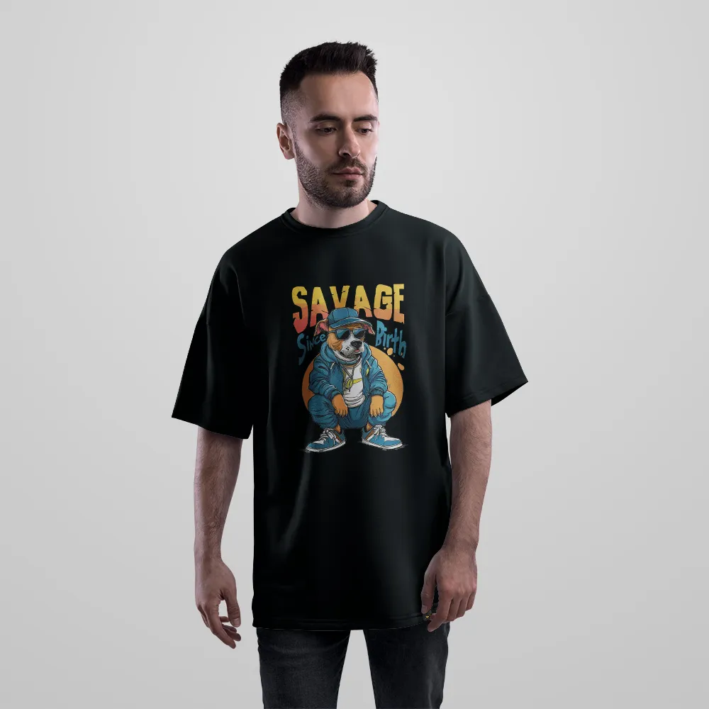 تیشرت اورسایز سگ کارتونی طرح Savage Since Birth کد 27127