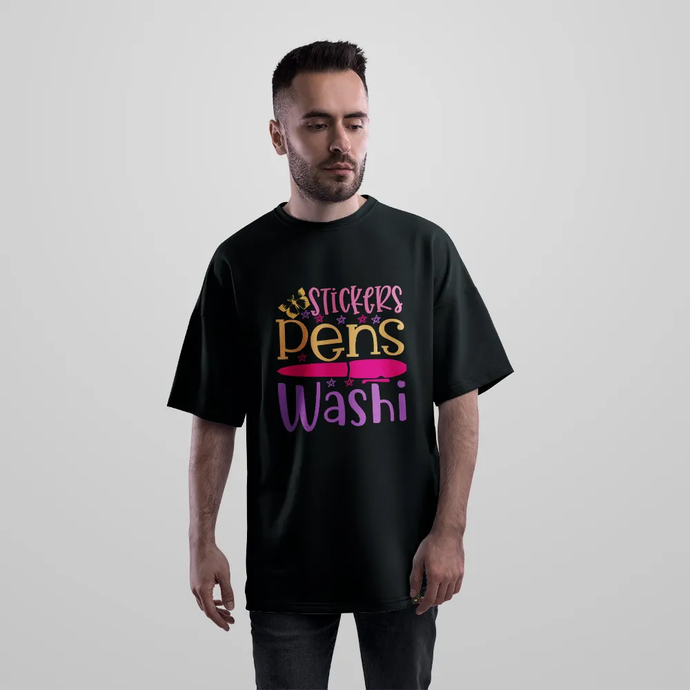 تیشرت اورسایز طرح تایپوگرافی Stickers Pens Washi کد 28397