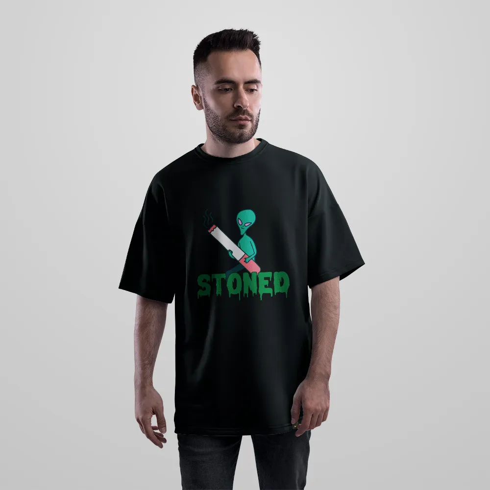 تیشرت اورسایز بیگانه طرح Stoned کد 28407