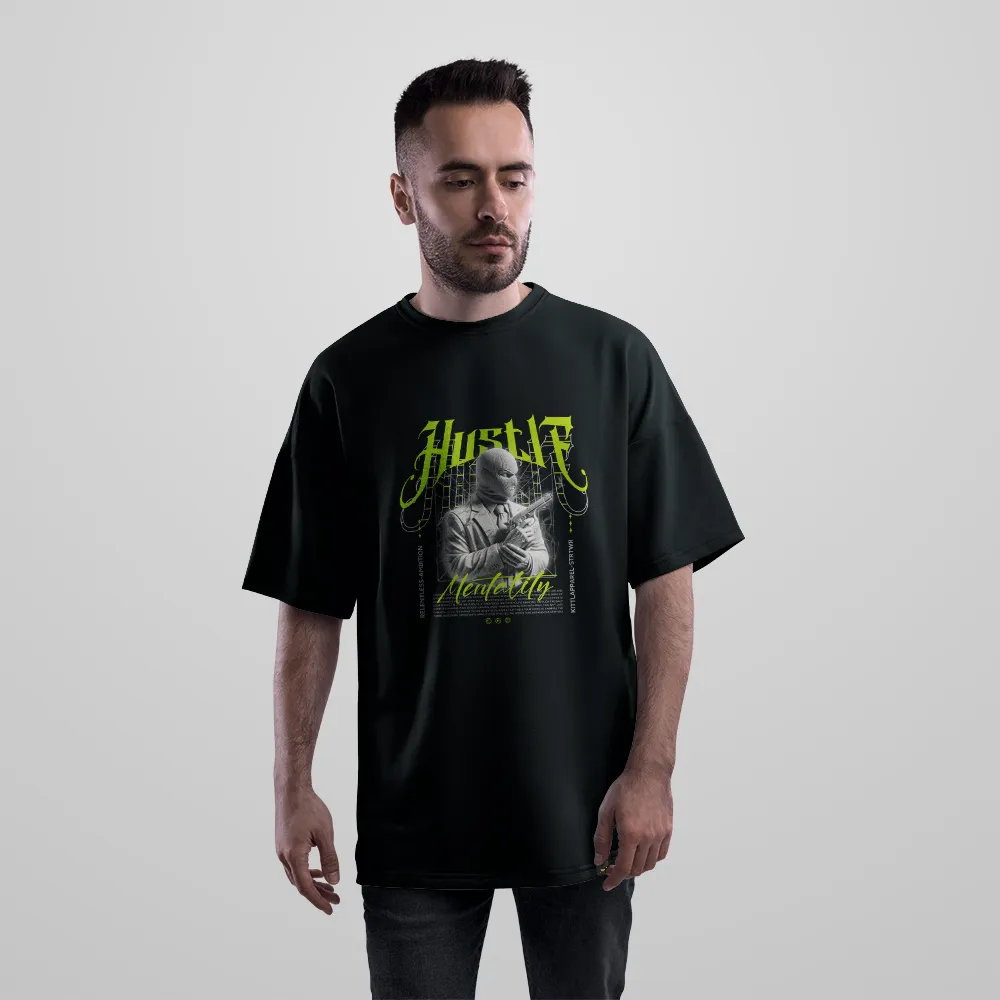 تیشرت اورسایز دارک طرح Hustler Mentality کد 28970
