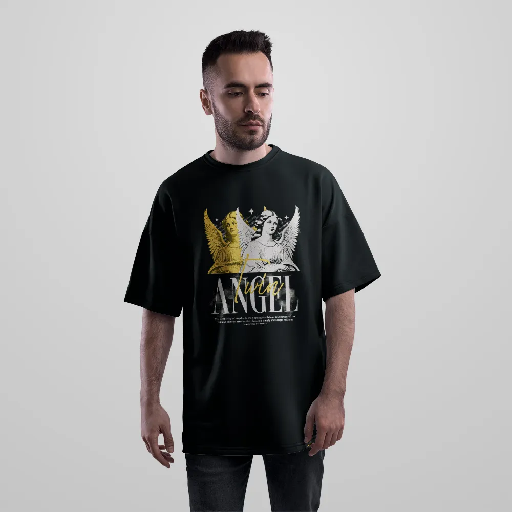 تیشرت اورسایز فرشته طرح دوقلو (Angel Twin) کد 29833