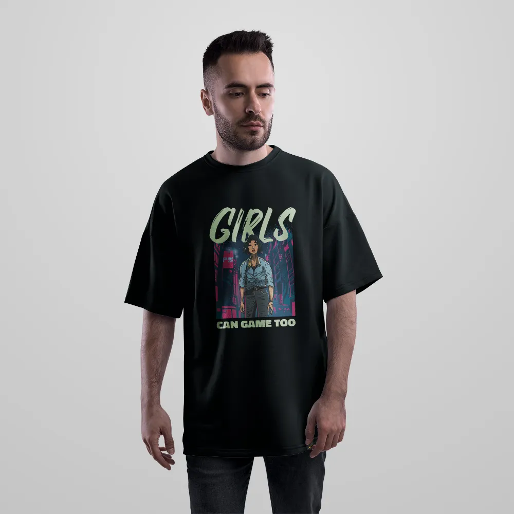 تیشرت اورسایز گیمینگ طرح Girls Can Game Too کد 30447