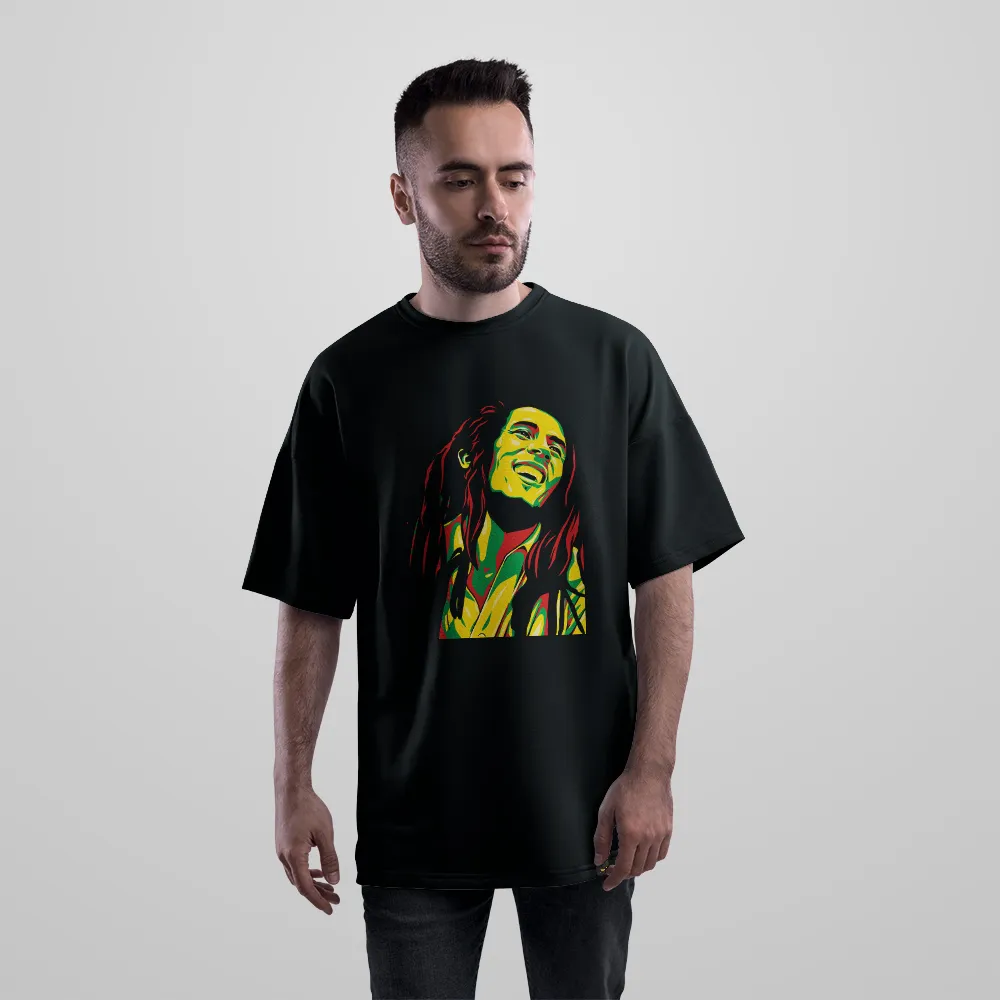 تیشرت اورسایز باب مارلی طرح پرتره رستا (Bob Marley) کد 30658