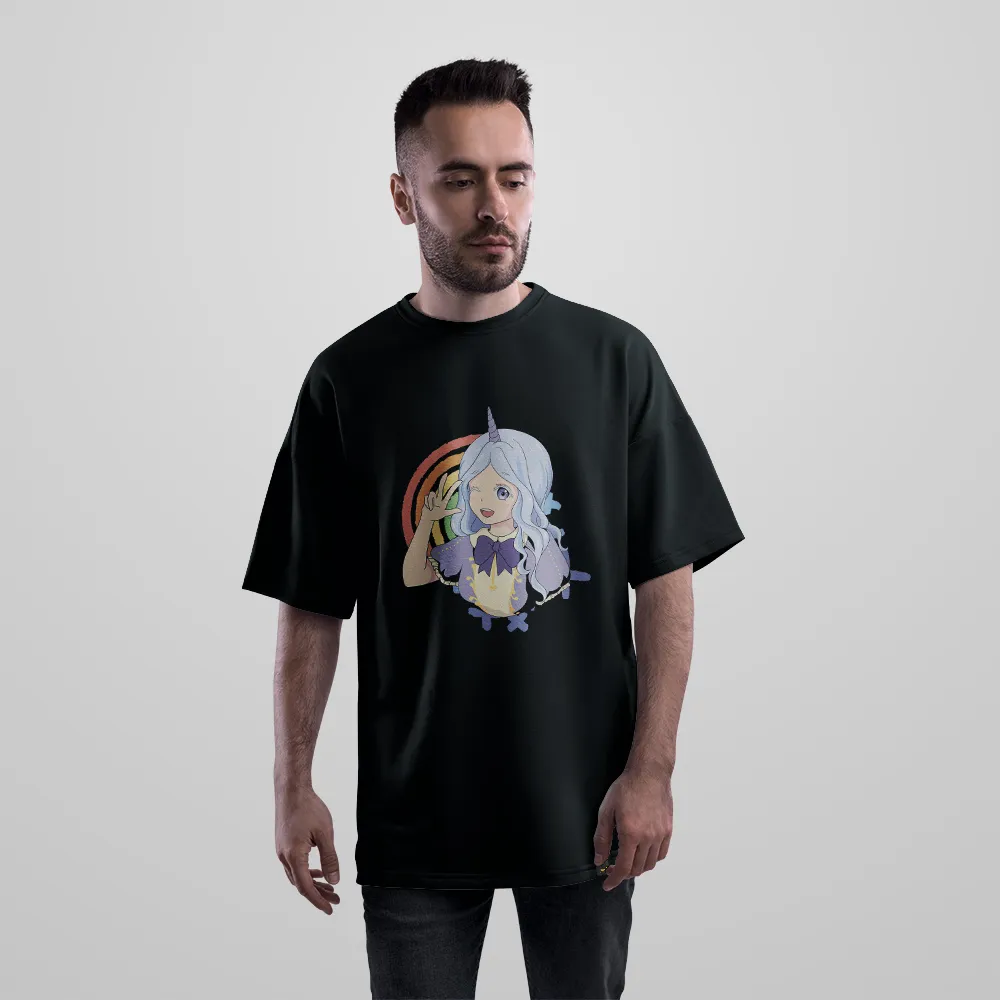 تیشرت اورسایز انیمه طرح دختر یونیکورن فانتزی (Unicorn Girl) کد 30756
