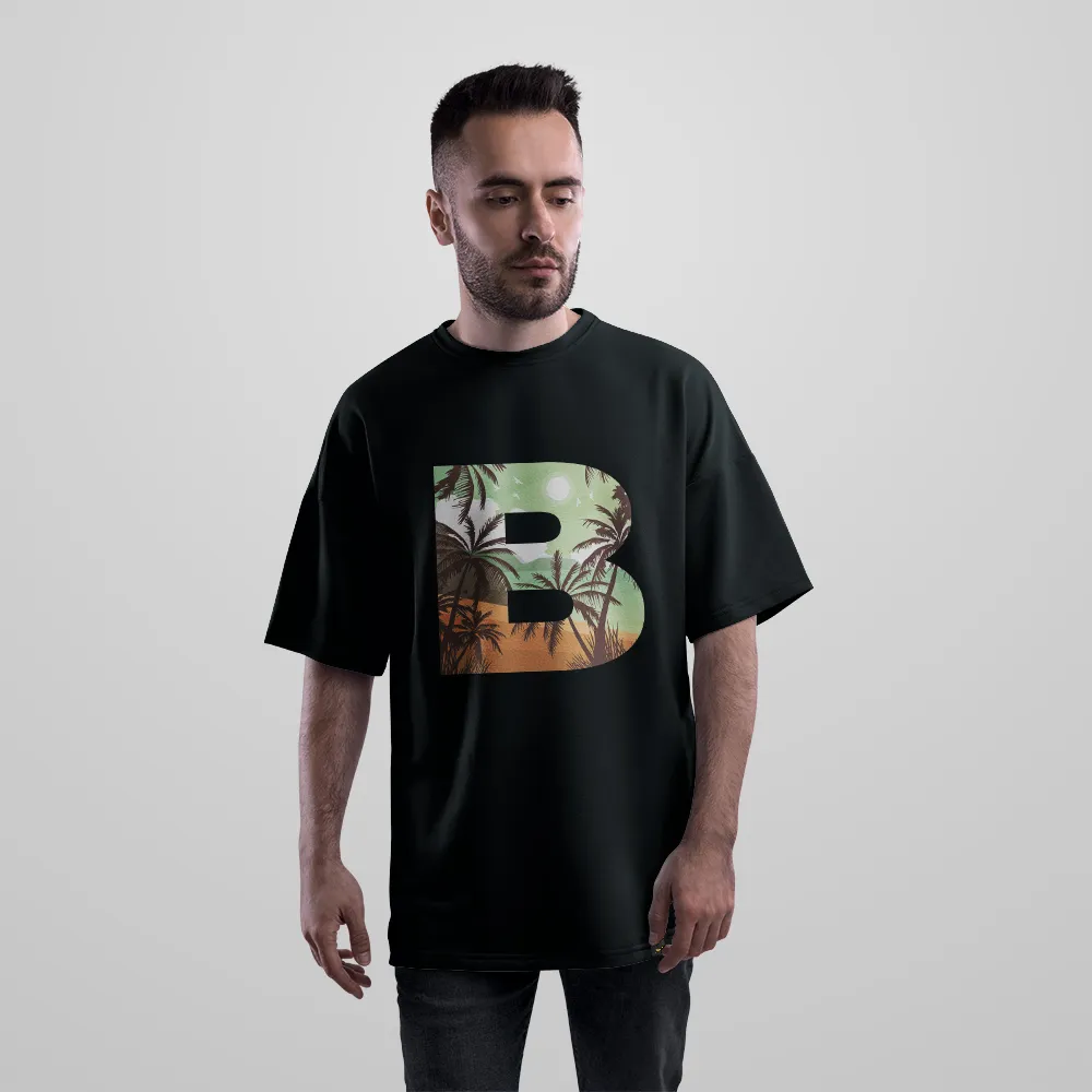 تیشرت اورسایز طرح حرف B و نخل غروب (Letter B Sunset) کد 30867