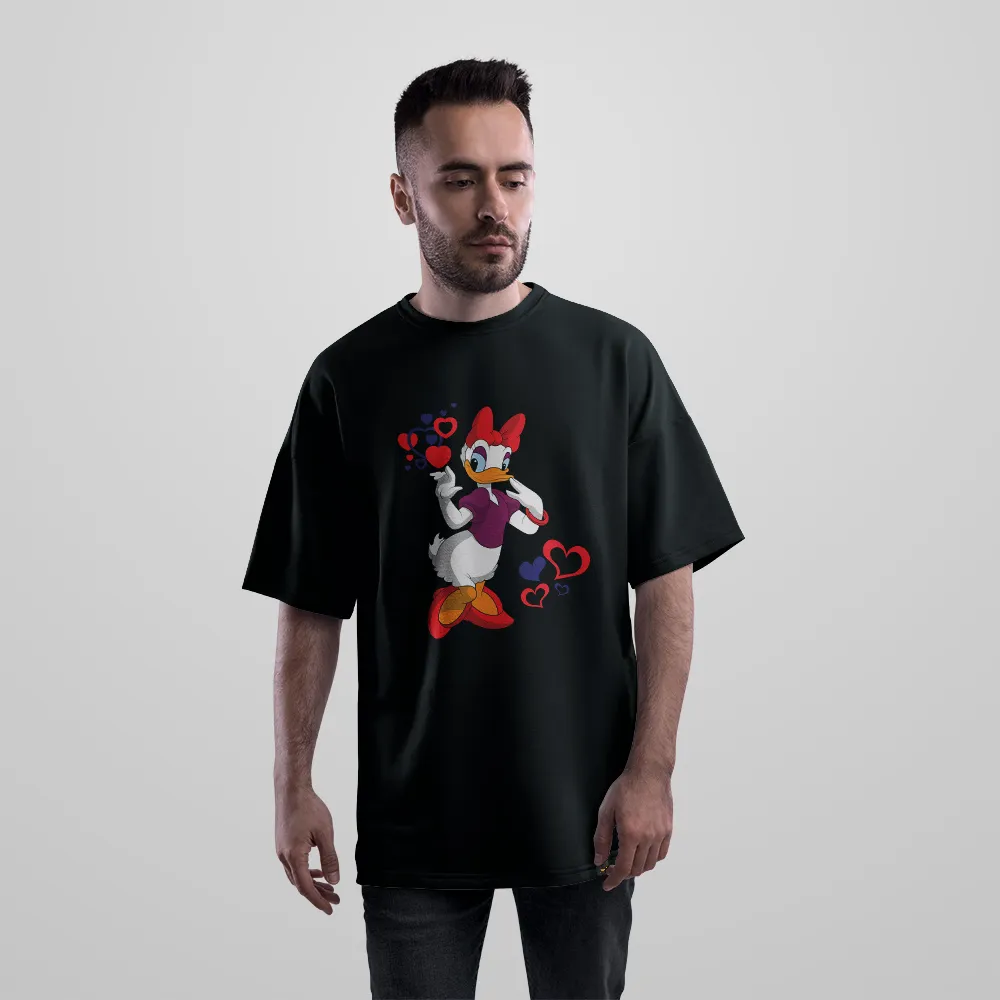 تیشرت اورسایز دیزی داک طرح قلب (Daisy Duck) کد 30961