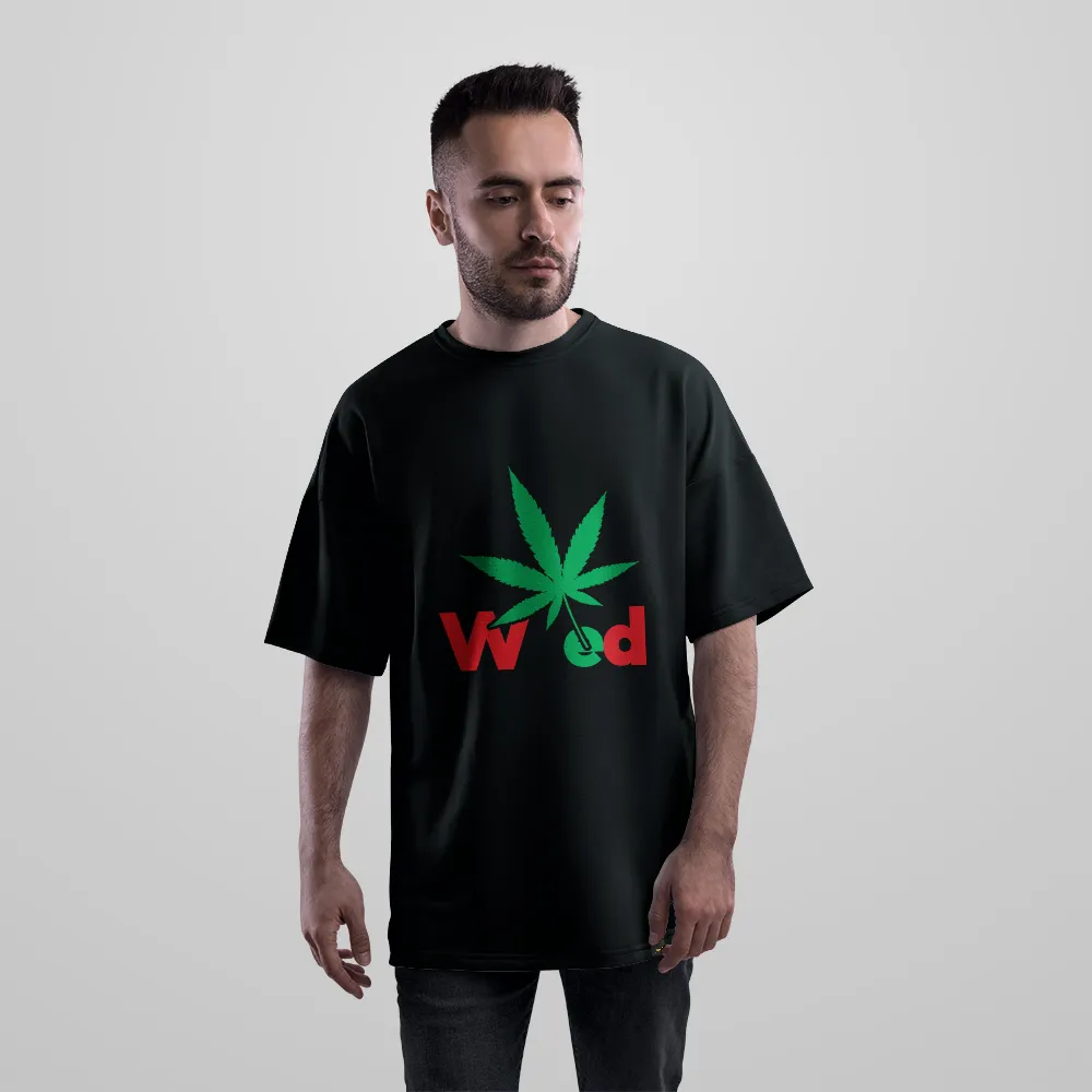 تیشرت اورسایز تایپوگرافی Weed طرح برگ سبز کد 31560