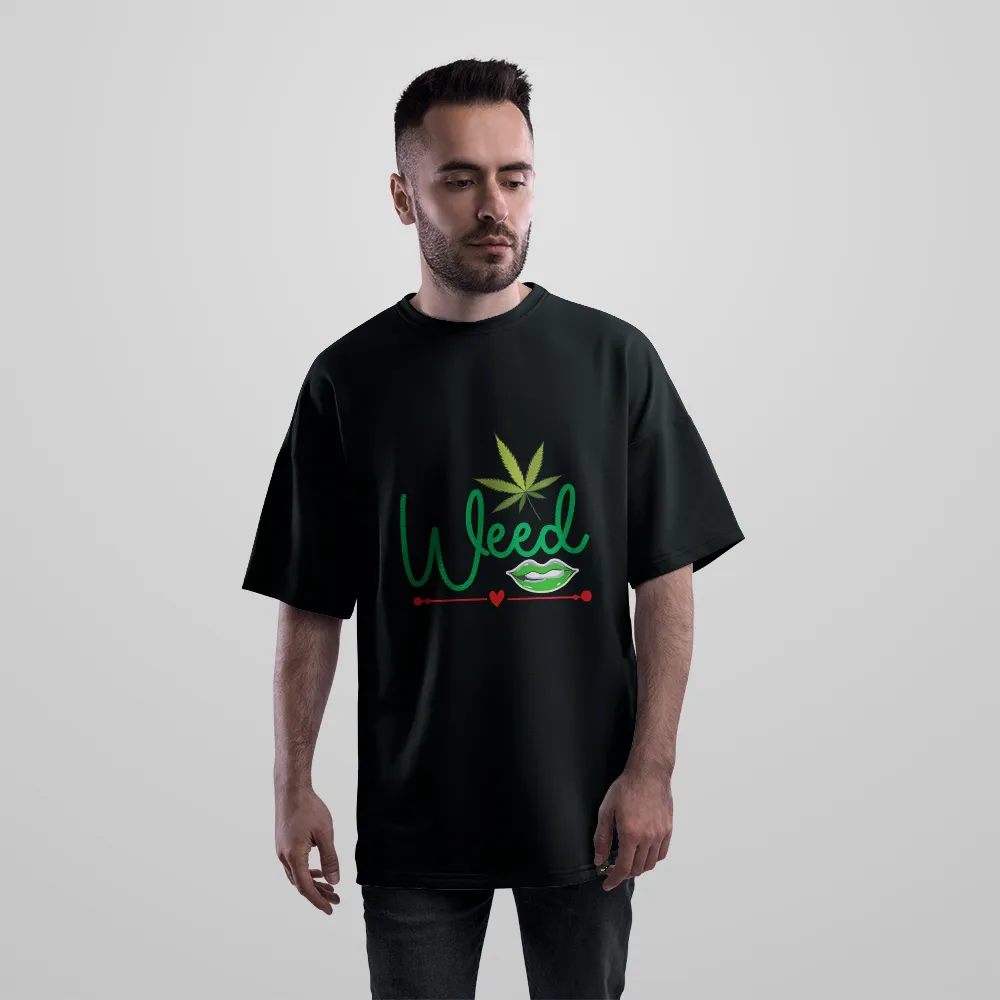 تیشرت اورسایز نوشته Weed طرح لب سبز کد 31561