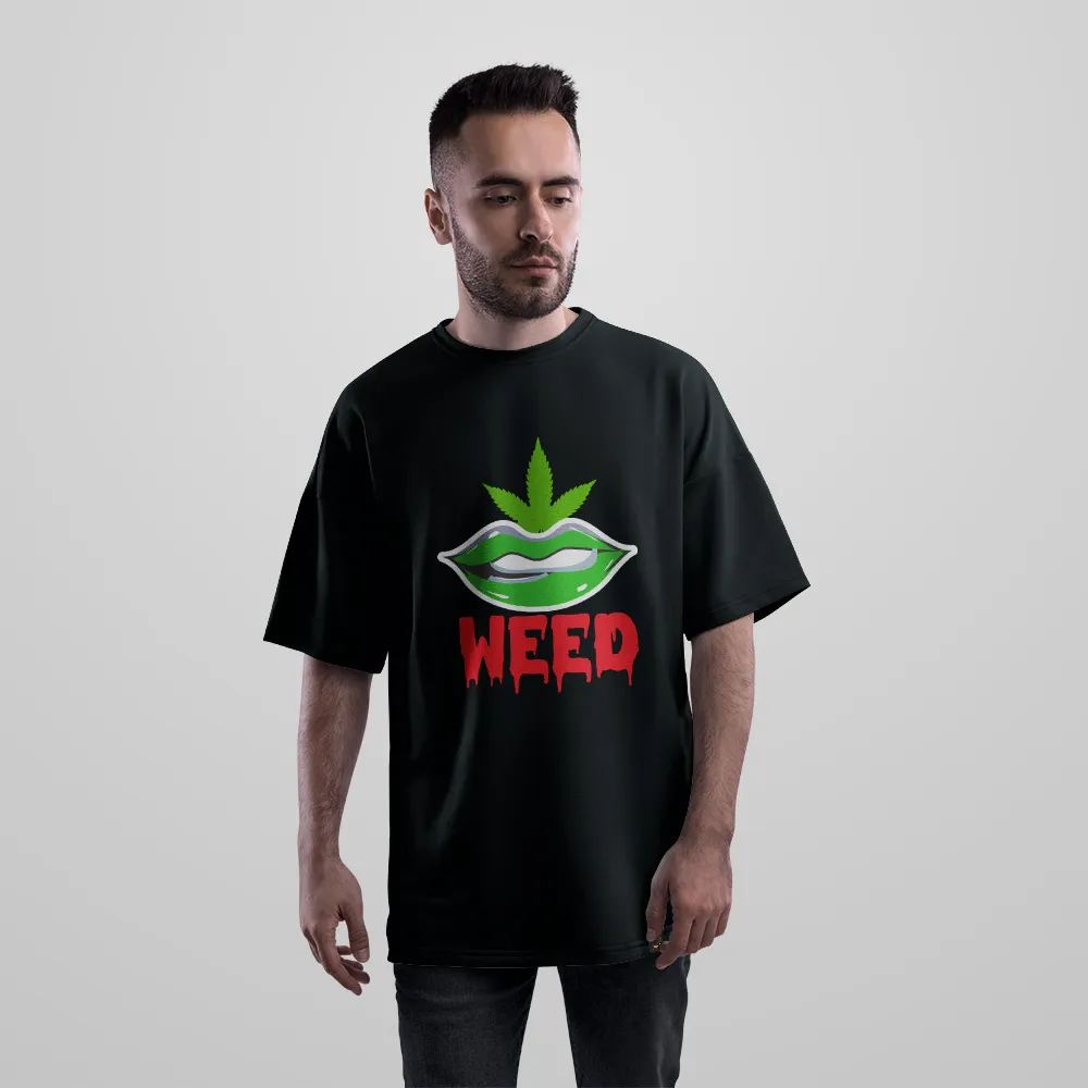تیشرت اورسایز نوشته Weed طرح لب گرافیکی کد 31563