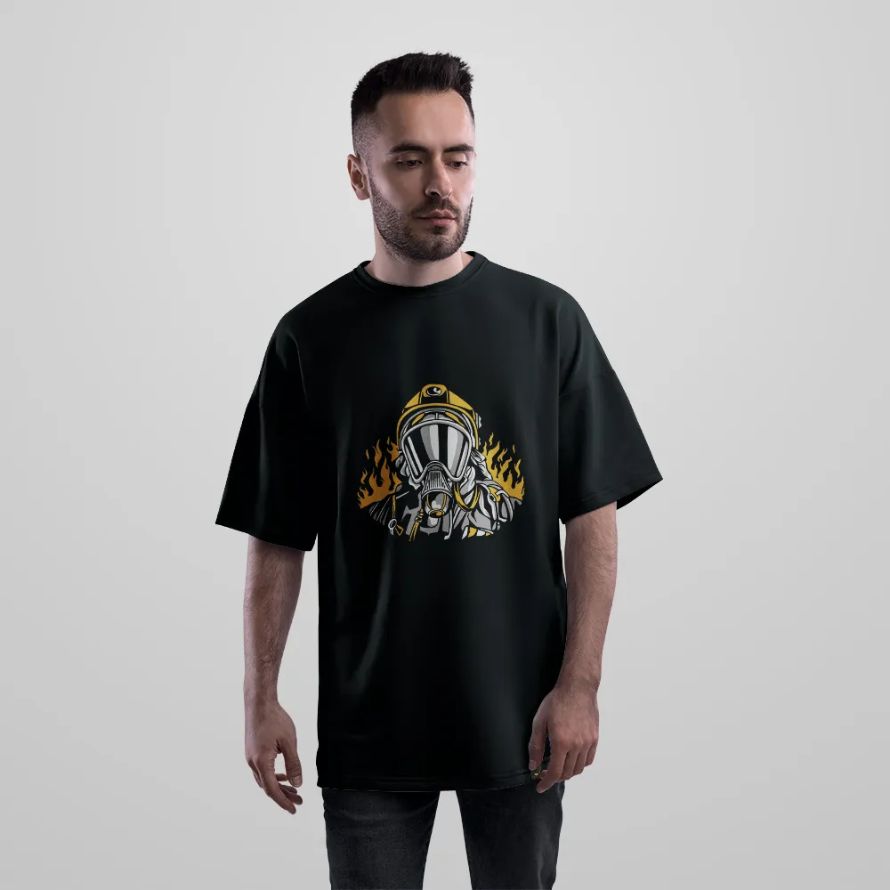 تیشرت اورسایز ماسک گاز طرح آتش و خطر کد 32260